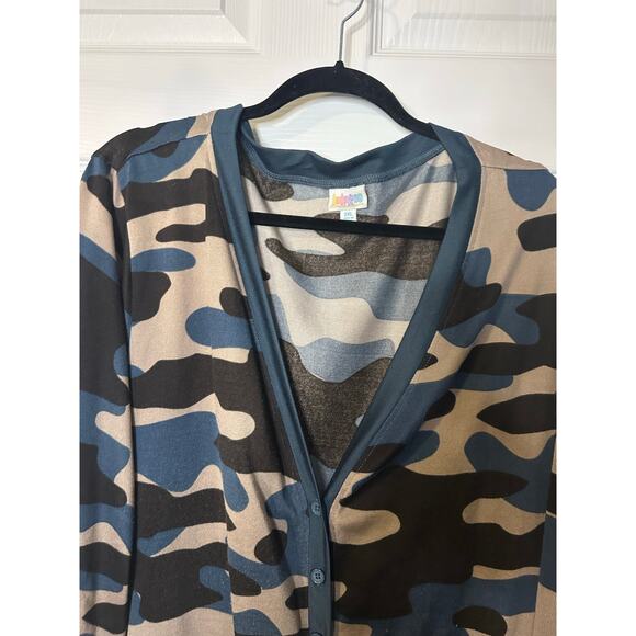 Lularoe Cardigan Button Jacket Blue Tab Black Camouflage 2XL 22/24 20 XXL - Picture 5 of 8